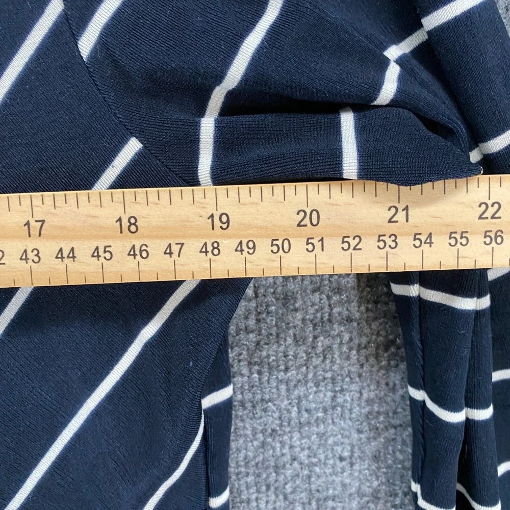 Chicos Travelers Cardigan 2 Womens L Blue Striped Slinky Duster Travel Preppy‎